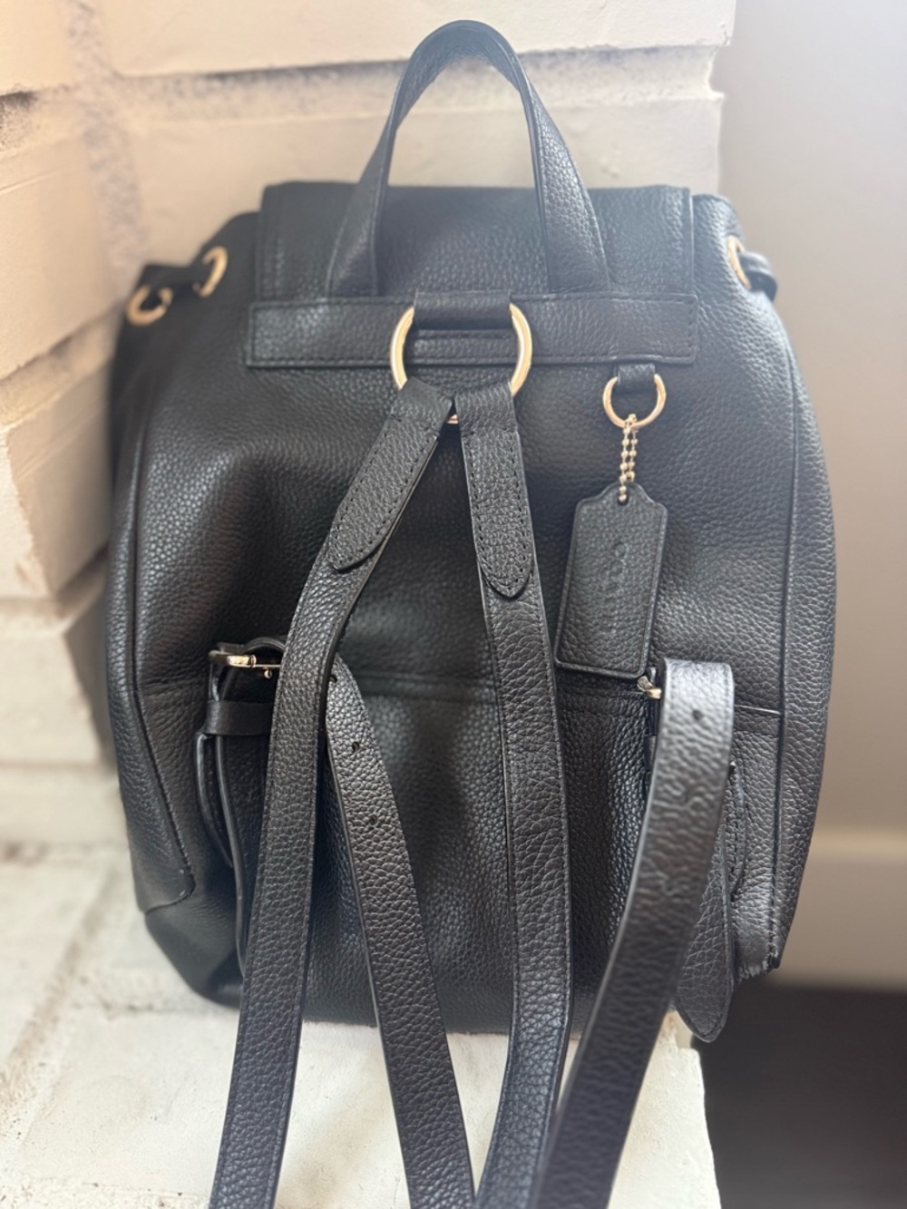 💛 Coach Mini 🖤 Classic Retro Black Leather Drawstring Backpack - Picture 6 of 6